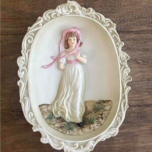 Vintage LEFTON China Hand Painted Wall Plaque PINKY PINKIE Colonial